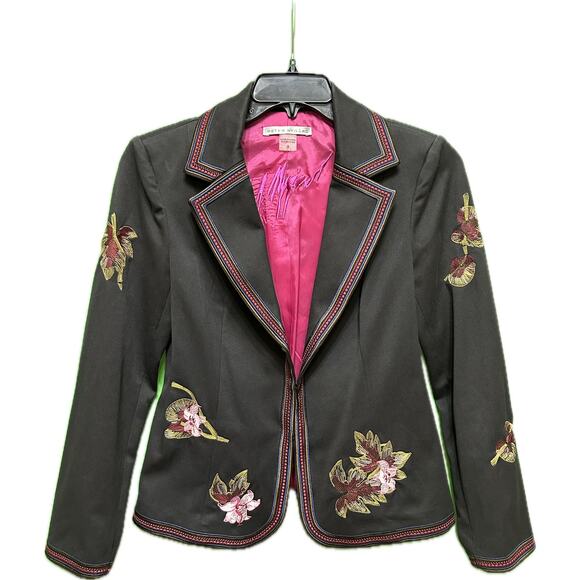 Peter Nygard Embroidered Floral Black Blazer Jacket Size 8 - Picture 1 of 11